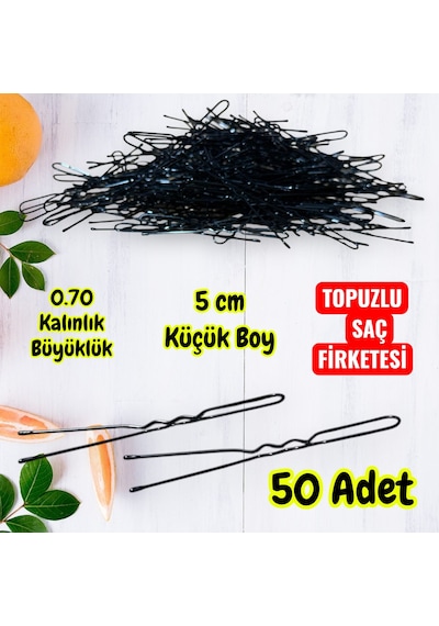 Technow Siyah 5 Cm Küçük Topuzlu Saç Firketesi Toka 0.70 Siyah 50 Adet Siyah