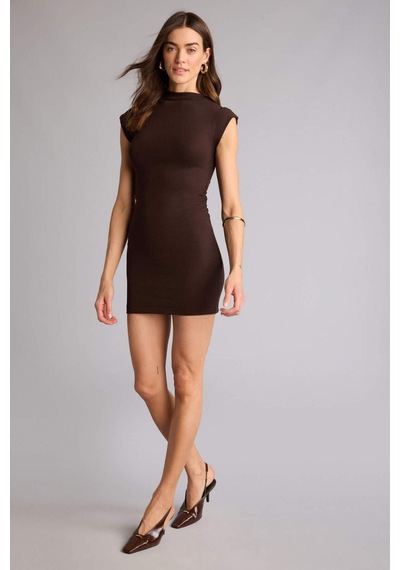 Defacto Bodycon Vücudu Saran Ribana Mini Elbise H5756ax26spbn609 Kahve-bn609