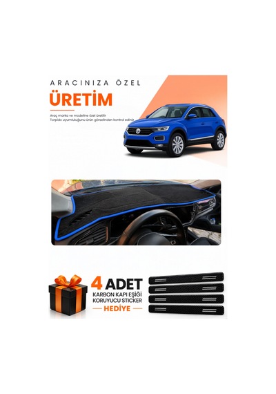 Volkswagen T-roc 2017-2023 Uyumlu Torpido Koruma Örtüsü Oto Kılıfı - Siyah Mavi