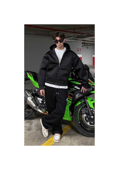 Zaee Oversize Scuba Zipp Hoodie Siyah