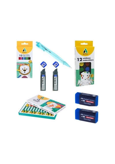 Adel Faber-castell Okul Seti - Sulu Boya - Kuru Boya - Pastel Boya - Silgi - Kalem - Uç Karışık