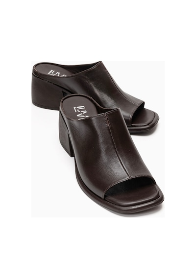 Luvishoes Sorex Kahverengi Cilt Hakiki Deri Kadın Kalın Topuklu Terlik