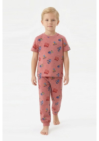 Modanıno Erkek Çocuk %100 Pamuk Kumaş Ve Baskılı Pijama Takımı 3-13 Yaş 12686ıs Mercan