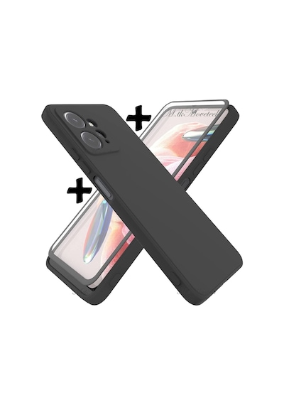 Xiaomi Redmi Note 12 4g Kılıf Yumuşak Premium Silikon 9h Ekran Koruyucu Set Kamera Korumalı Soft Siyah