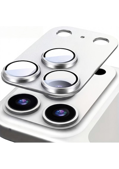 Apple Uyumlu iPhone 17 Pro Tek Parça Tam Kapatan Metal Temperli Kamera Lens Koruyucu Gümüş
