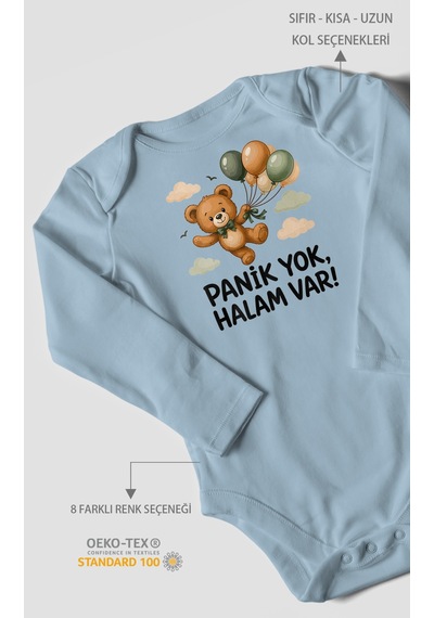Morivokids Panik Yok, Halam Var Uzun Kollu Çıtçıtlı Bebek Body Bebe Mavisi