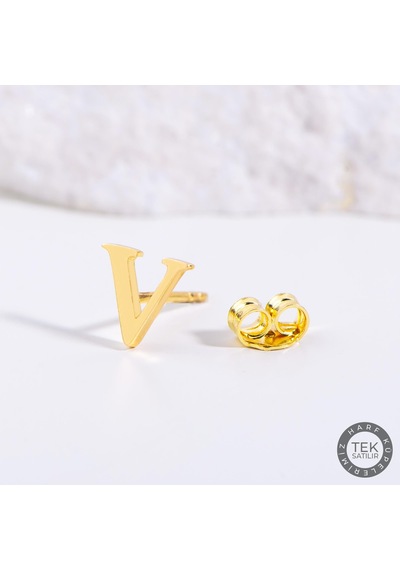 Goldkupe 14 Ayar Altın V Harf Küpe 0,44 Gr-1381
