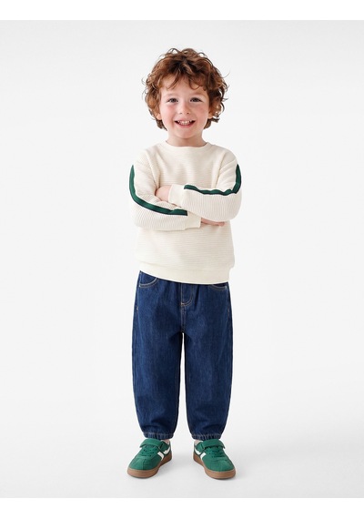Koton Pamuklu Şerit Detaylı Bisiklet Yaka Uzun Kollu Oversize Sweatshirt Ekru 7wmb10113tk