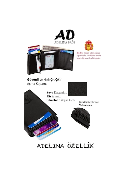 Adelina Bags Adelina Siyah Deri Portföy El Çantası Seyahat Traş Kozmetik Clutc Siyah