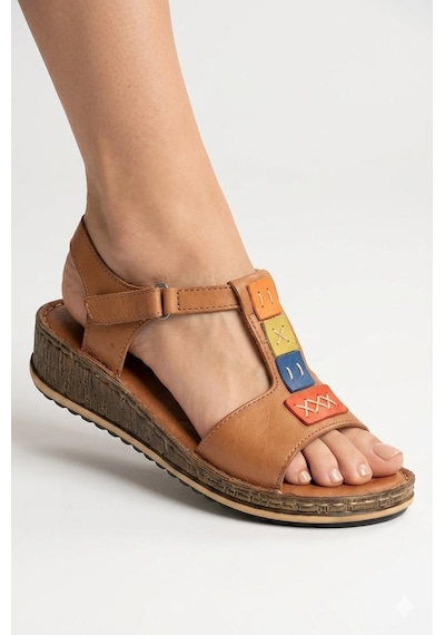 Belarvs Kadın Taba Hakiki Deri Renkli Detaylı Anatomik Cırtlı Günlük Sandalet Ve Ayakkabı