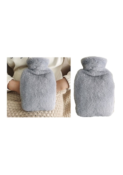 Sıcak Su Torbası Yan Cepli Gri Peluş Termofor 27x17x2cm 750ml