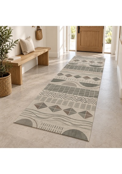 Kartela Halı Adaçayı Kareleri Krem Vizon Koridor Mutfak Yolluk Halısı Kaymaz Taban 100x300 Cm