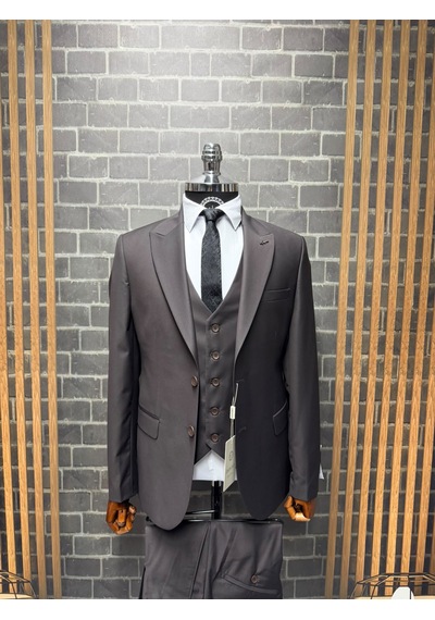 Dupont Classics Erkek Slim Fit 6 Drop Sivri Yaka Yelekli Poliviskon Çift Yırtmaç Takım Elbise Acı Kahverengi Dupont Classics Erkek Slim Fit 6 Drop Sivri Yaka Yelekli Poliviskon Çift Yırtmaç Takım Elbise Acı Kahverengi