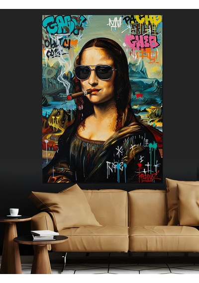 Ahşap Tablo Gözlüklü Monalisa Kadın Pop Art Ünlü Tabloları