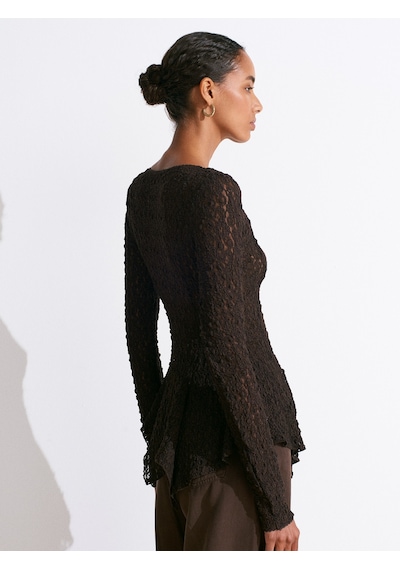 Dilvin 60433 Düğmeli Peplum Dantel Hırka-koyu Kahve Koyu Kahverengi