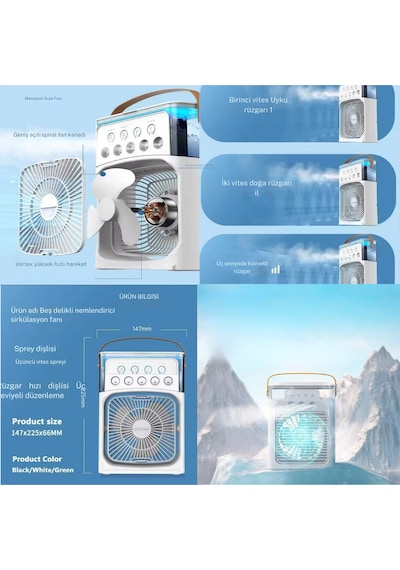 600 Ml Su Tanklı Buharlı Serinletici Fan Taşınabilir Mini Klima Fanı Led Işıklı Hava Soğutucu