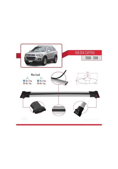Holden Captiva 2006-2018 Arası İle Uyumlu Fly Model Ara Atkı Tavan Barı Gri 3 Adet Bar