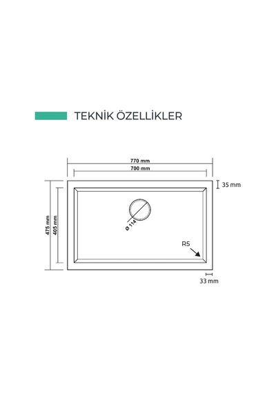 Real Stone K Serisi K013 Eviye Cappucino 77 47,5 Cm Tezgah Altı Cappuccino