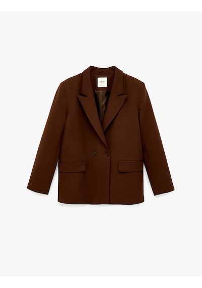 Koton Cep Detaylı Düğmeli Kruvaze Yaka Oversize Blazer Ceket Kahverengi 6sak50061uw Kahve