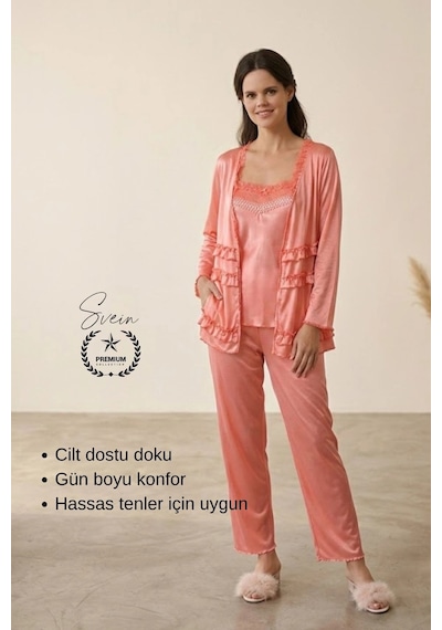 Svein Pijama Nar Çiçeği Kadın Pijama Takımı Rahat Ev Giyim Günlük Ve Çeyizlik Nefes Alabilen Yumuşak Nar Çiçeği