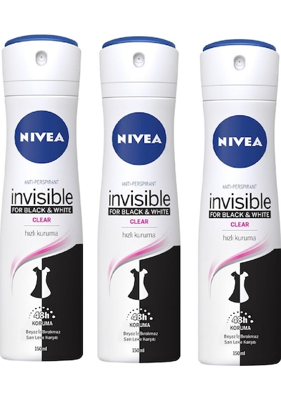 Nivea Invisible Black&White Clear Kadın Sprey Deodorant 150 ML x 3