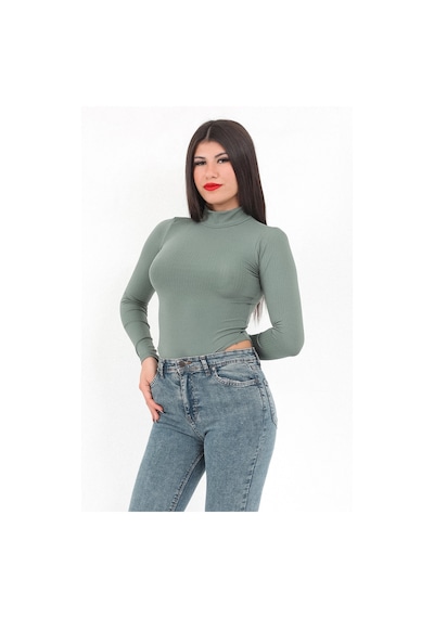 Giysa Kadın Haki Balıkçı Yaka Uzun Kollu Esnek Çıtçıtlı Zıbın Body - 2441 Haki