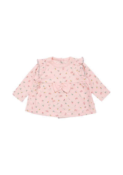 By Bebekodam Kız Bebek Somon Renkli Minik Çiçek Desenli Fırfırlı Pijama Takımı