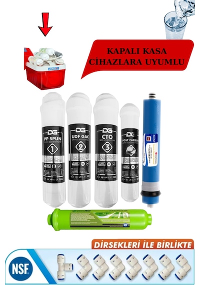 Kapalı Kasa 12 Inç Su Arıtma Cihazı Filtresi 6 Aşamalı 80 Gpd Lg Membranlı Inline Seti Alkalin-