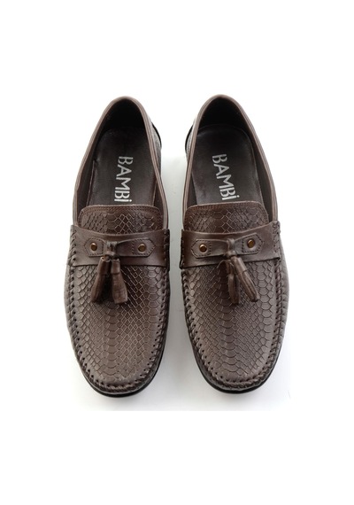 Kahve Baskılı Hakiki Deri Erkek Loafer Ayakkabı E01697032503 Kahve