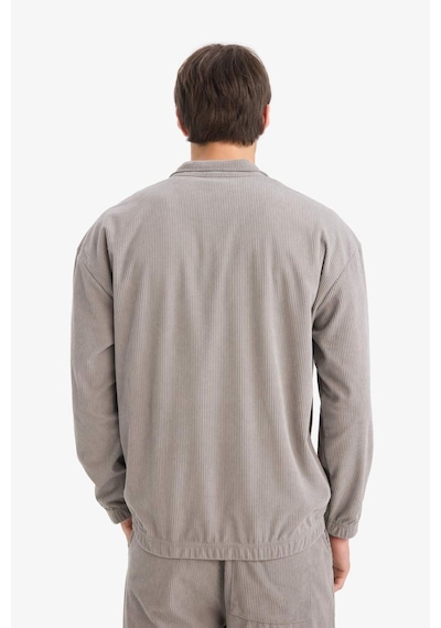 Defacto Boxy Fit Dik Yaka Fermuarlı Kadife Sweatshirt E9364ax25augr454 Gri