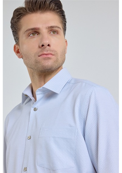 İmza Beyaz Kendinden Desenli Sert Yaka Uzun Kol Cepli Comfort Fit Pamuklu Gömlek 1004255226