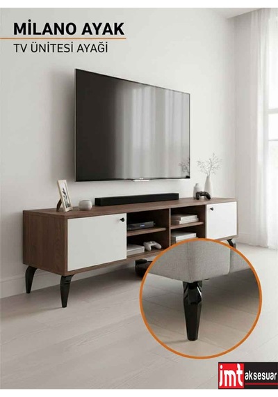 İmt Aksesuar Milano 17 Cm Siyah Mobilya Ayağı - Robot Süpürge Uyumlu Koltuk, Tv Ünitesi, Konsol,dolap Ayak Siyah