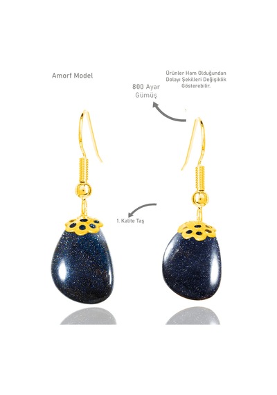 Sertifikalı Amorf Model Ham Mavi Yıldız Taşı Küpe - Gold Renkli Çok Renkli