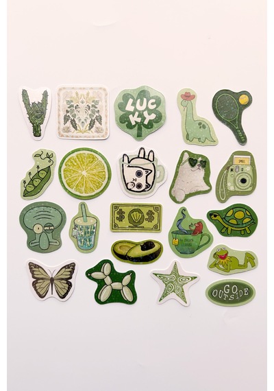 Yeşil Renk Temalı Hologram Stickerlar 21 Adet Sticker Paketi Suya Dayanıklı Laptop Termos Telefon Etiket Seti