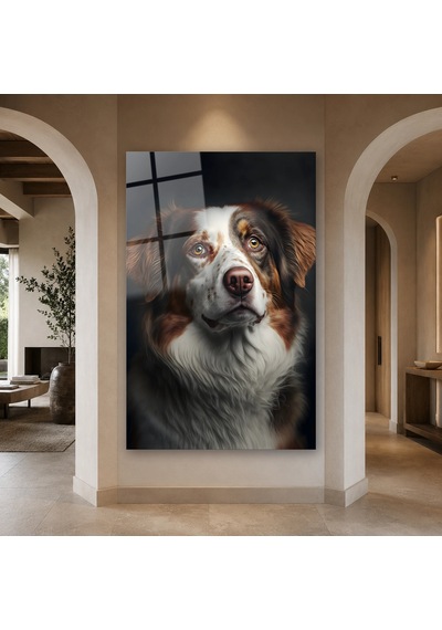 Sadık Köpek Portresi Çerçevesiz Cam Tablo