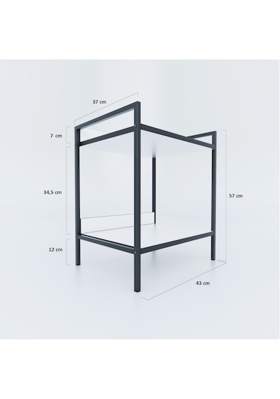 Modern Komodin Metal Ahşap Iki Raflı  Komidin