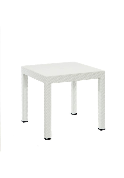 Rattan 80x80 Camsız Beyaz Masa / 4 Adet Rattan Kolsuz Sandalye Takımı Beyaz