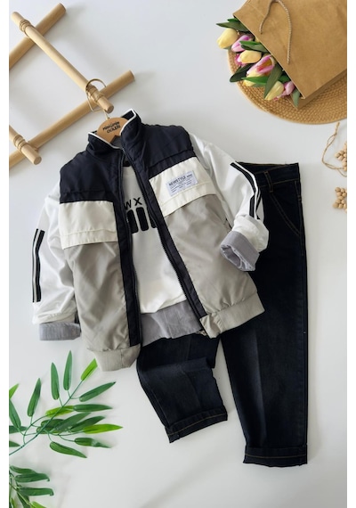Miniğimin Cicileri Newstyle Kapitone Şişme Yelekli Sweatshirtlü Erkek Çocuk 4 Lü Kombin Takım - Gri Miniğimin Cicileri Newstyle Kapitone Şişme Yelekli Sweatshirtlü Erkek Çocuk 4 Lü Kombin Takım - Gri