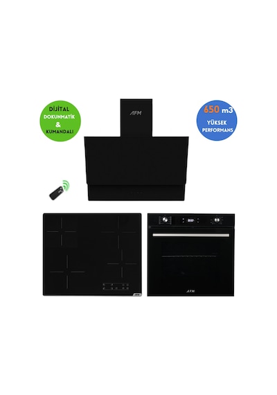 Alveus Afm Serisi Lumi Vitro FM7700 + V6-04 + FM3400B Elektrikli Cam Dijital Siyah Ankastre Set