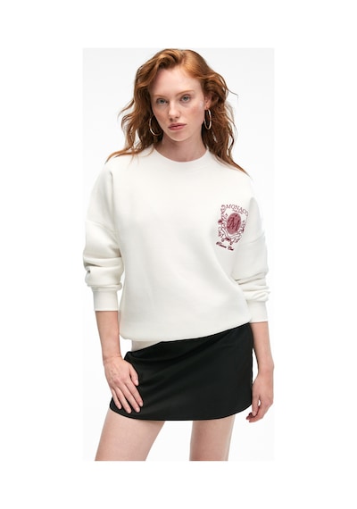 Grımelange AUDRA Kadın Oversize Yuvarlak Yaka Nakış Detaylı Beyaz Sweatshirt