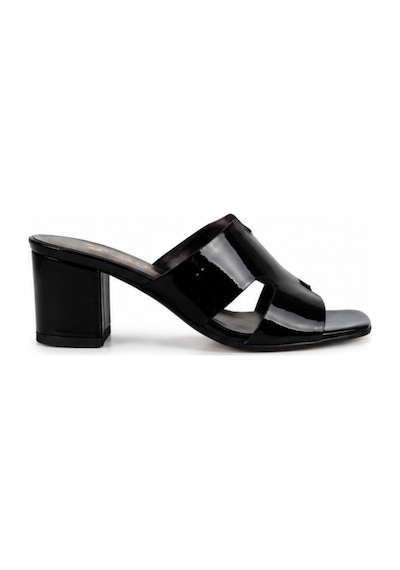 N Napa Shoe Np.9550.s.iyah Rugan Kadın Rugan Topuklu Terlik Kalın Topuklu, Kare Burun, Günlük Ve Şık Kullanım Siyah