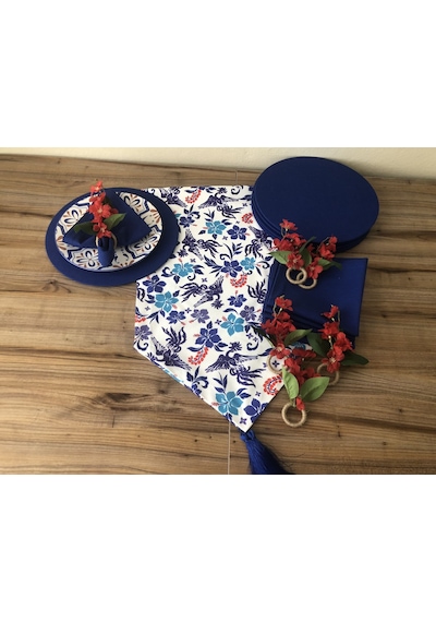 Sofra Sunum Seti Blue Blanc Çiçek Desenli Takım Mavi