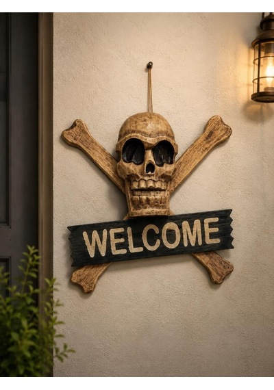 Ahşap Korsan Kuru Kafa Welcome Duvar Süsü Dekoratif Kapı Ve Duvar Askısı