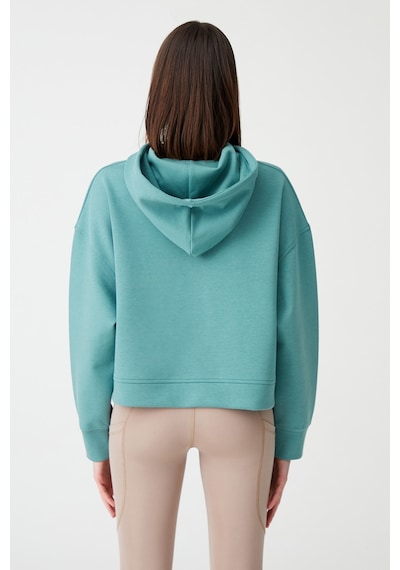 Los Ojos Mavi Yeşil Kapüşonlu Yumuşak Dokulu Crop Sweatshirt Cropped Sweat Mavi-yeşil Mavi-yeşil