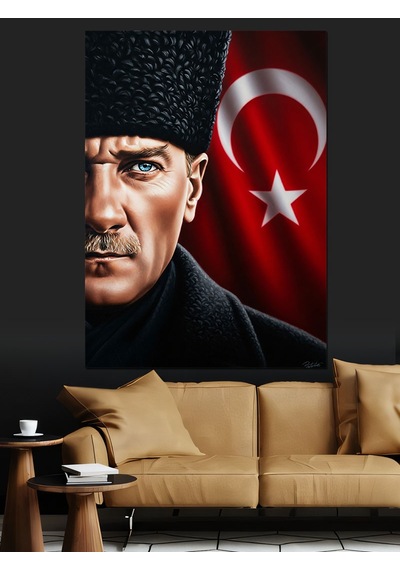 Kırmızı Türk Bayrağı Atatürk Dekoratif Kanvas - Mdf Ahşap Tablo