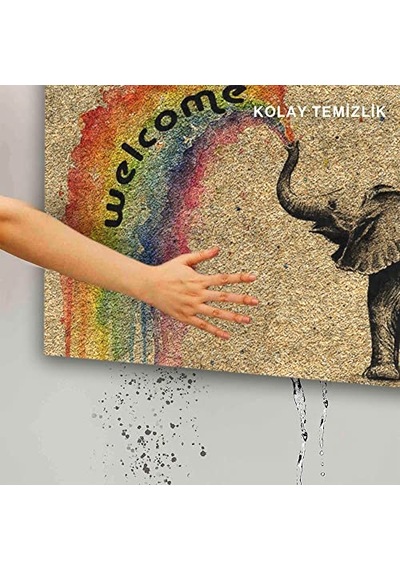 Tasarımlı Dekoratif Kapı Önü Paspas, Dış Mekan/ev İçi/banyo/mutfak/yatak Odası/giriş Paspasları Welcome Fil Çok Renkli
