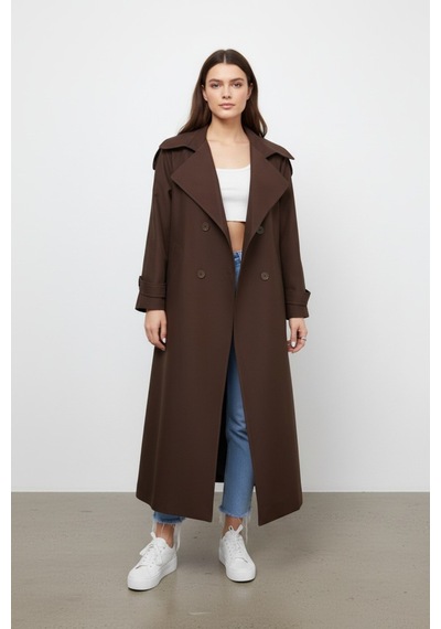 Durivya Apoletli Oversize Trençkot Kahverengi