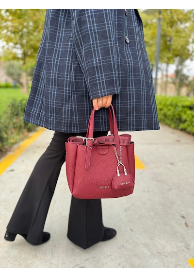 Just Polo Lüks Tasarım 3 Bölmeli Yumuşak Deri Lüks Ve Şık Dokunuş El & Omuz Çantası Shoulder Bag Bordo