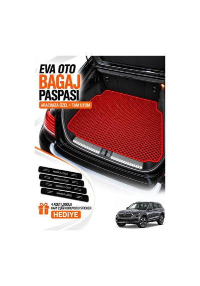 Skoda Kodiaq 2024-2026 Uyumlu Eva Bagaj Paspası Araca Özel Kırmızı