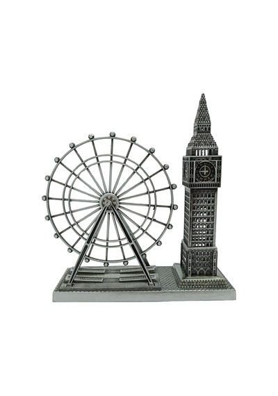 Vintage Metal İngiltere London Big Ben Ve London Eye Biblo Gümüş 20cm